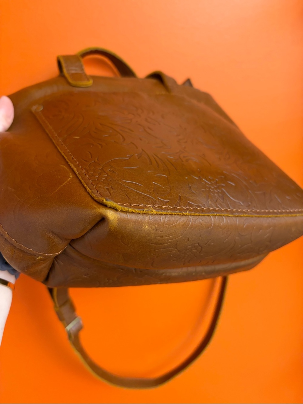 Portland Leather Goods Meadow Zipper Mini Tote Crossbody - Embossed Floral - Picture 8 of 13